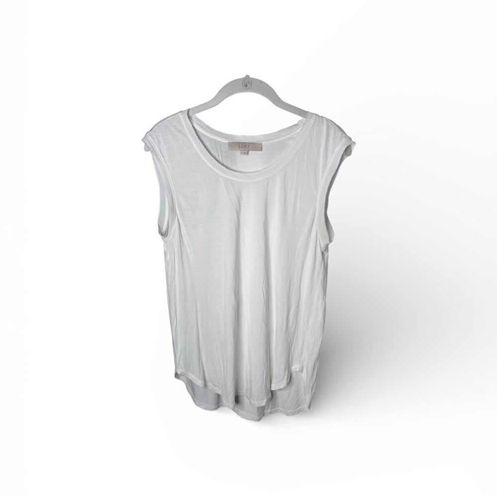 LOFT White Sleeveless Round Neck Top Medium
